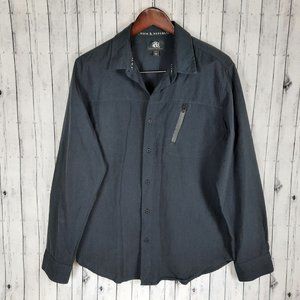 Rock & Republic Button Shirt Men's Medium Black Zipper Pocket 100% Cotton
